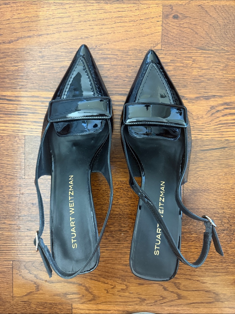 Stuart Weitzman Black Patent Pointed Slingback Mules Size 8